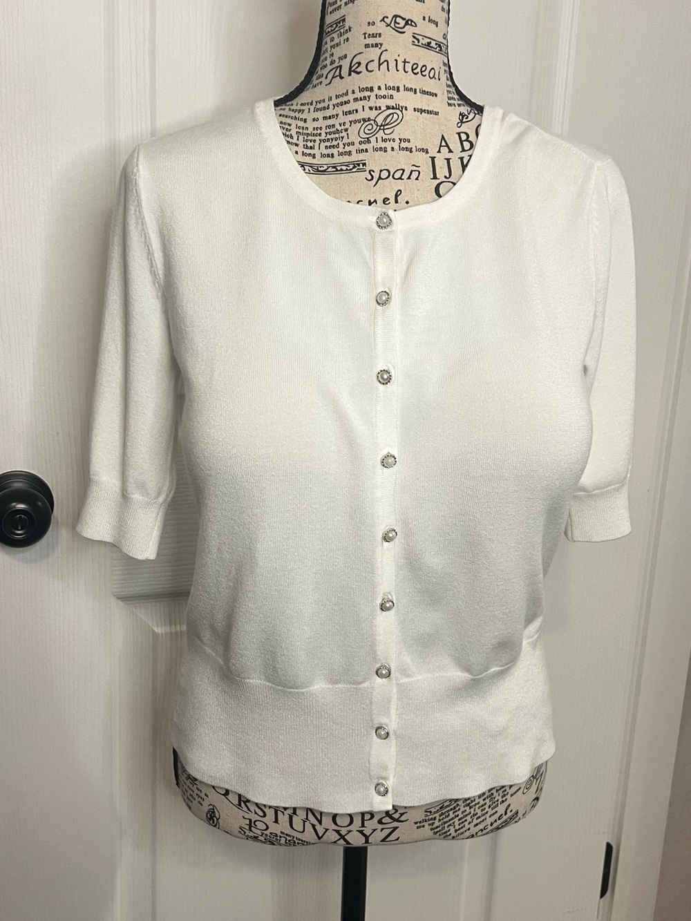 Audrey & Grace White Short Sleeve Button-Front Cardigan